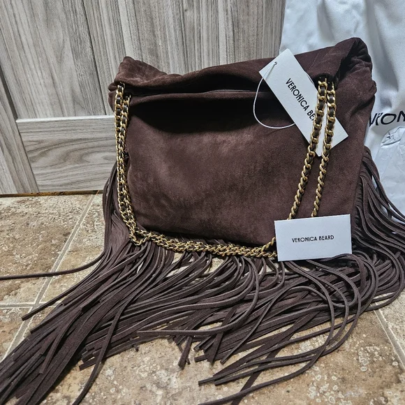 Veronica Beard Large Suede Fringe Slouch Shoulder Bag - Picture 10 of 16